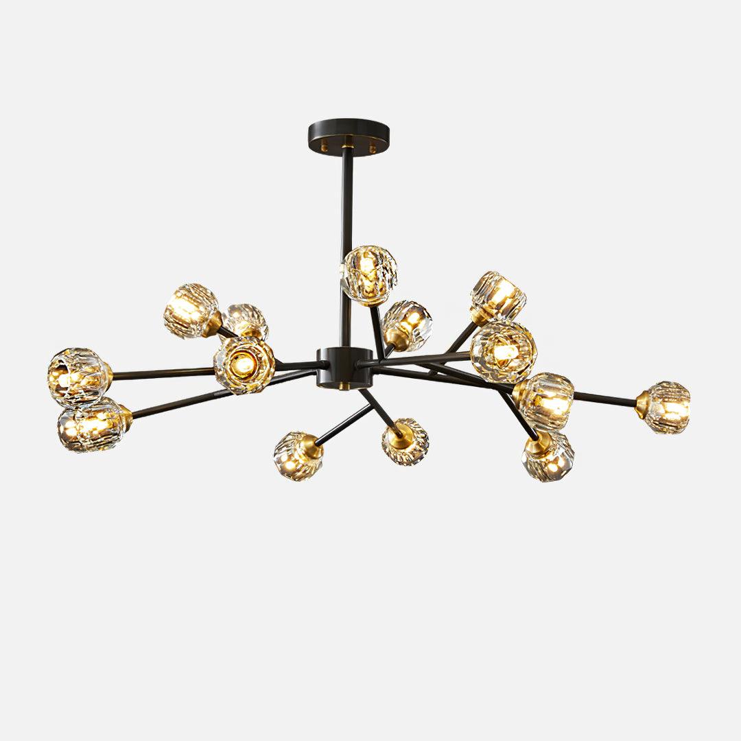 Crystal Ball Round Cluster Chandelier 15heads ? 38.5″ x H 17.7″ / Dia 98cm x H 45cm / Black brushed gold & Clear / 11cm