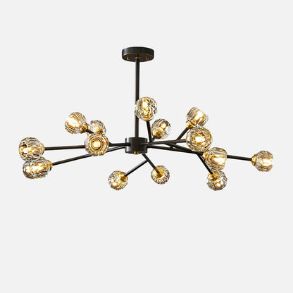 Crystal Ball Round Cluster Chandelier 15heads ? 38.5″ x H 17.7″ / Dia 98cm x H 45cm / Black brushed gold & Clear / 11cm