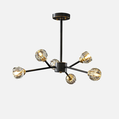 Crystal Ball Round Cluster Chandelier 6heads ? 25″ x H 17.7″ / Dia 64cm x H 45cm / Black brushed gold & Clear / 11cm