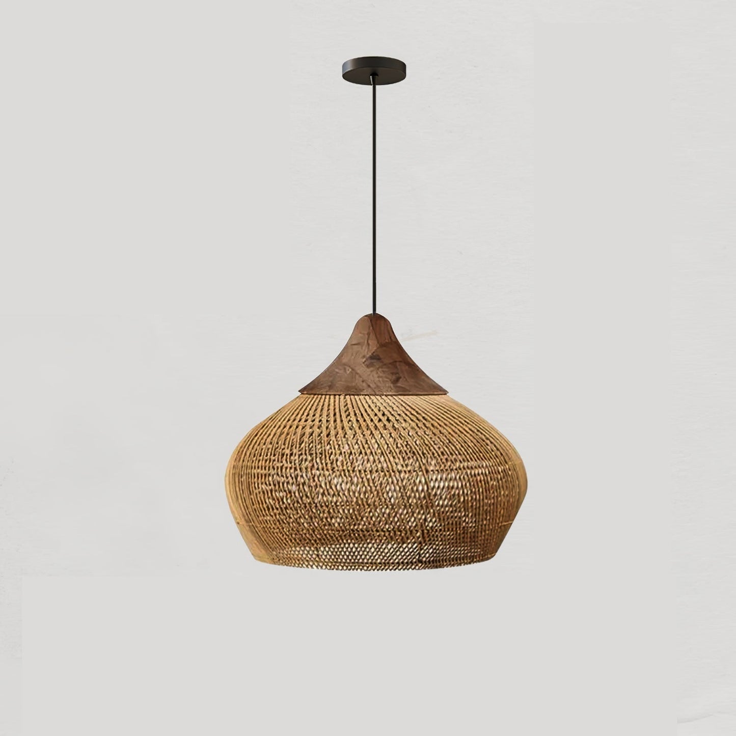 Braided Rattan Pendant Lamp Model C ? 15.7″ x H 59.1″ / Dia 40cm x H 150cm / Natural wood & Natural rattan Pendant light