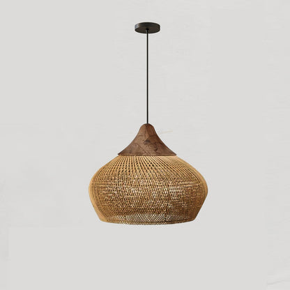 Braided Rattan Pendant Lamp Model C ? 15.7″ x H 59.1″ / Dia 40cm x H 150cm / Natural wood & Natural rattan Pendant light