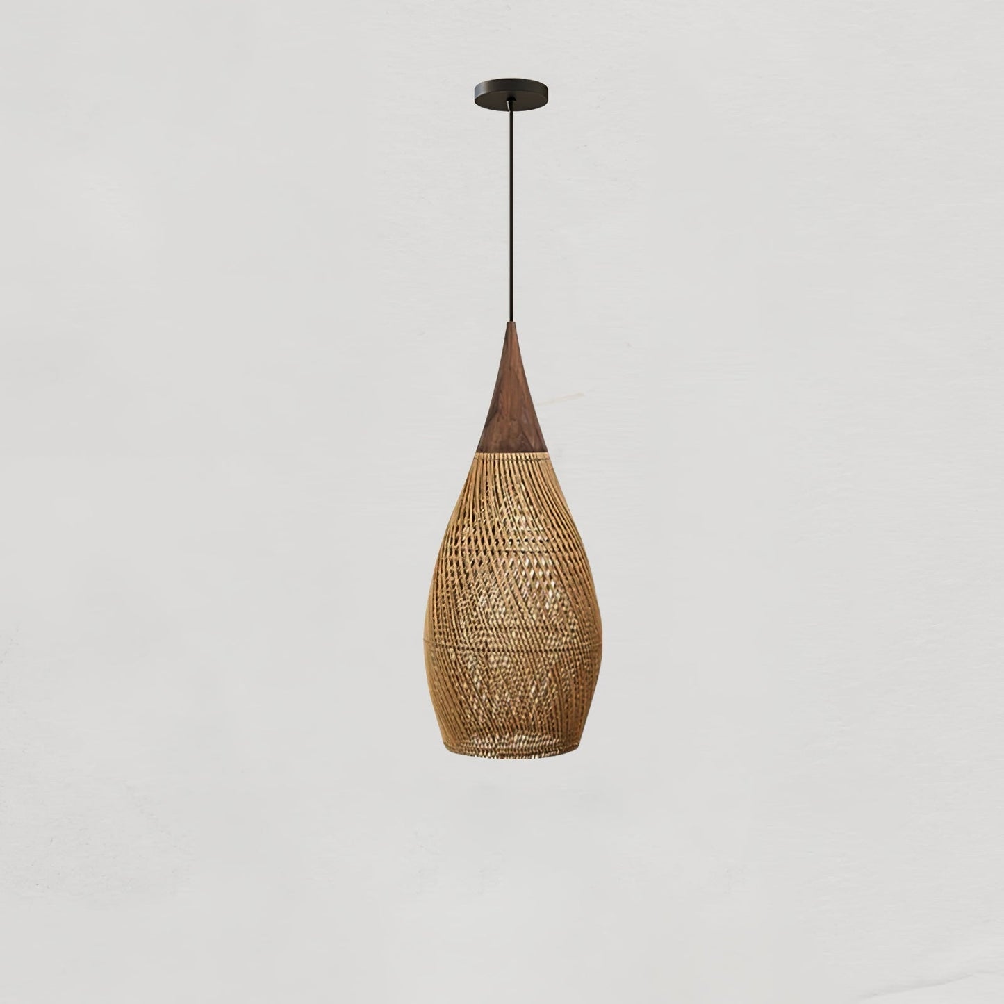Braided Rattan Pendant Lamp Model D ? 9.8″ x H 59.1″ / Dia 25cm x H 150cm / Natural wood & Natural rattan Pendant light