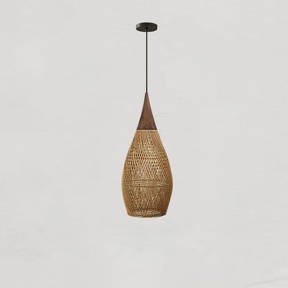 Braided Rattan Pendant Lamp Model D ? 9.8″ x H 59.1″ / Dia 25cm x H 150cm / Natural wood & Natural rattan Pendant light