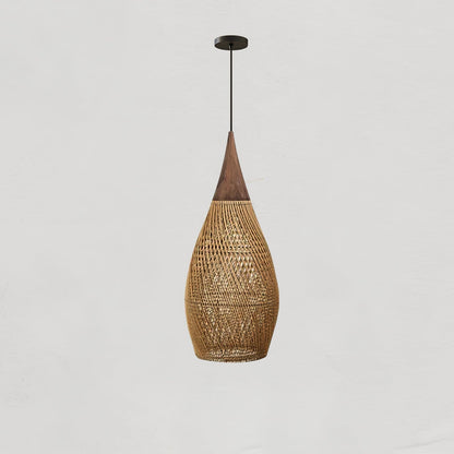Braided Rattan Pendant Lamp Model D ? 11.8″ x H 59.1″ / Dia 30cm x H 150cm / Natural wood & Natural rattan Pendant light