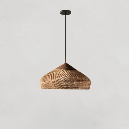 Braided Rattan Pendant Lamp Model B ? 15.7″ x H 59.1″ / Dia 40cm x H 150cm / Natural wood & Natural rattan Pendant light