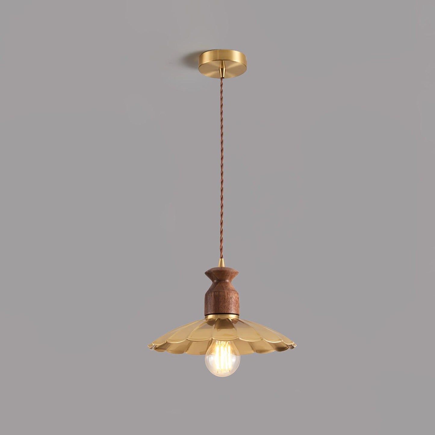 Brass Crest Pendant Light Model B Dia 9.8″ x H 59″ / Dia 25cm x H 150cm / Brass & Walnut color Pendant light