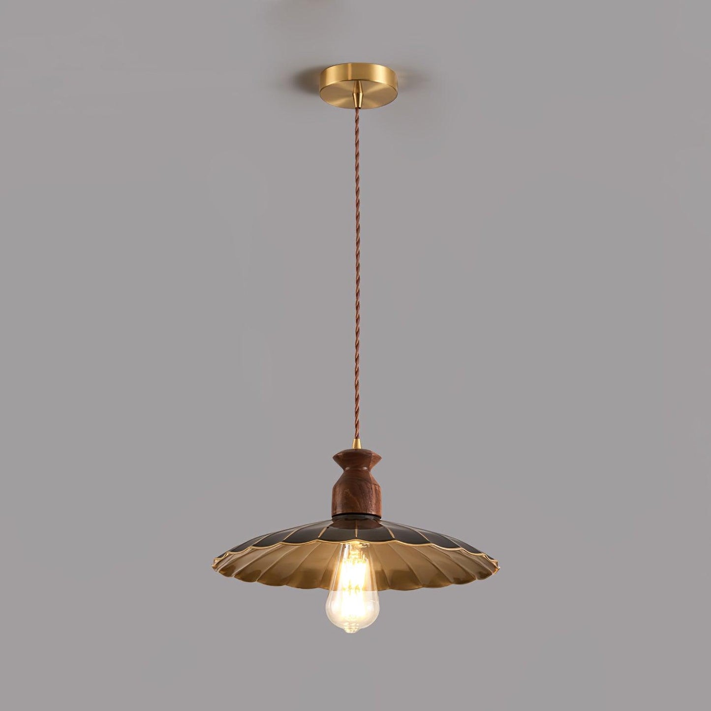Brass Crest Pendant Light Model C Dia 13.8″ x H 59″ / Dia 35cm x H 150cm / Brass & Walnut color Pendant light