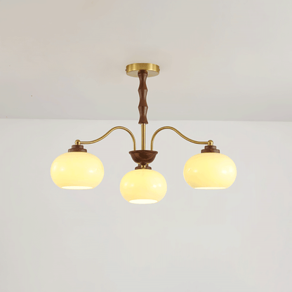 Persimmon Glass Globe Chandelier 3 heads Dia 27.6″ x H 16.9″ / Dia 70cm x H 43cm / Gold & Beige Chandelier