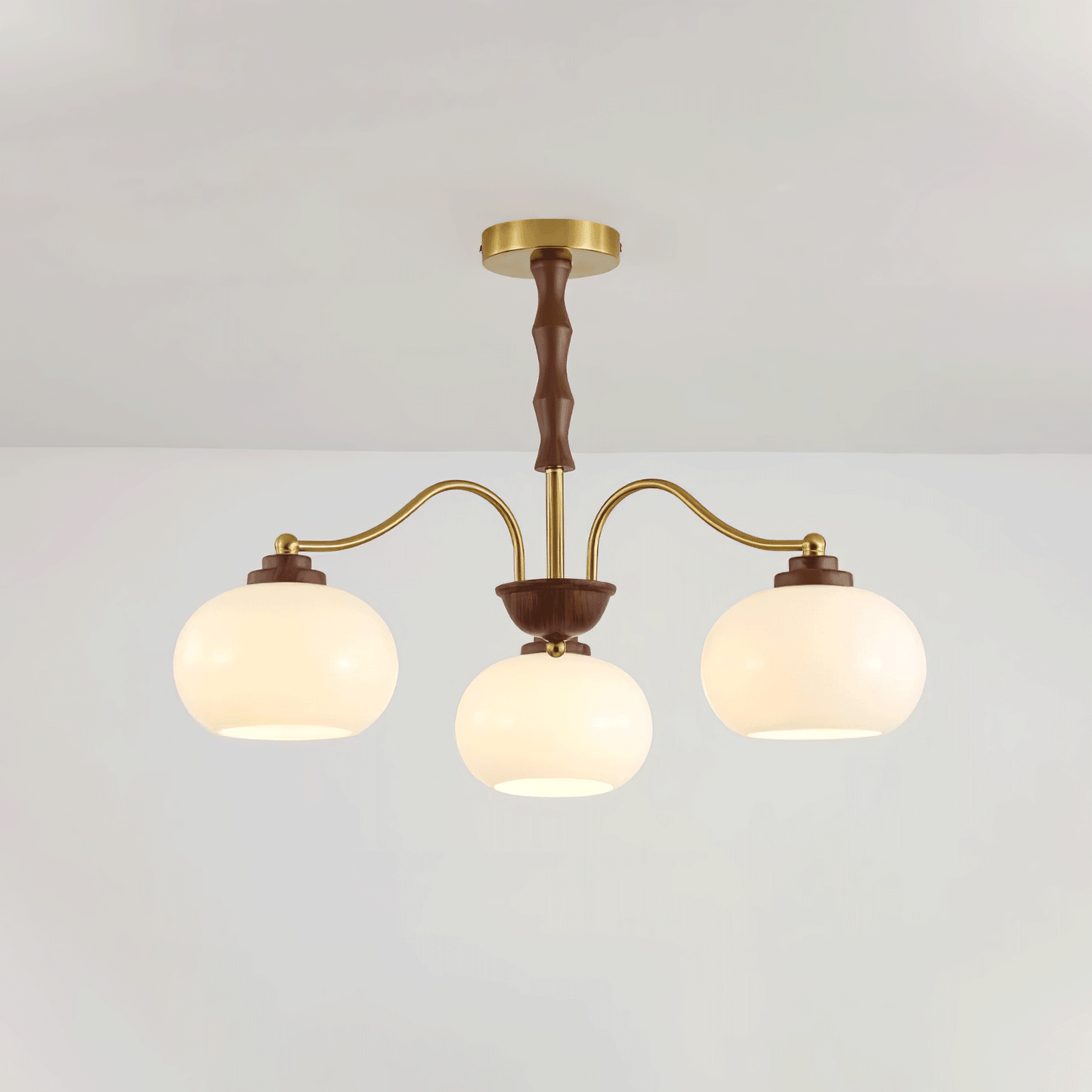Persimmon Glass Globe Chandelier 3 heads Dia 27.6″ x H 16.9″ / Dia 70cm x H 43cm / Gold & White Chandelier