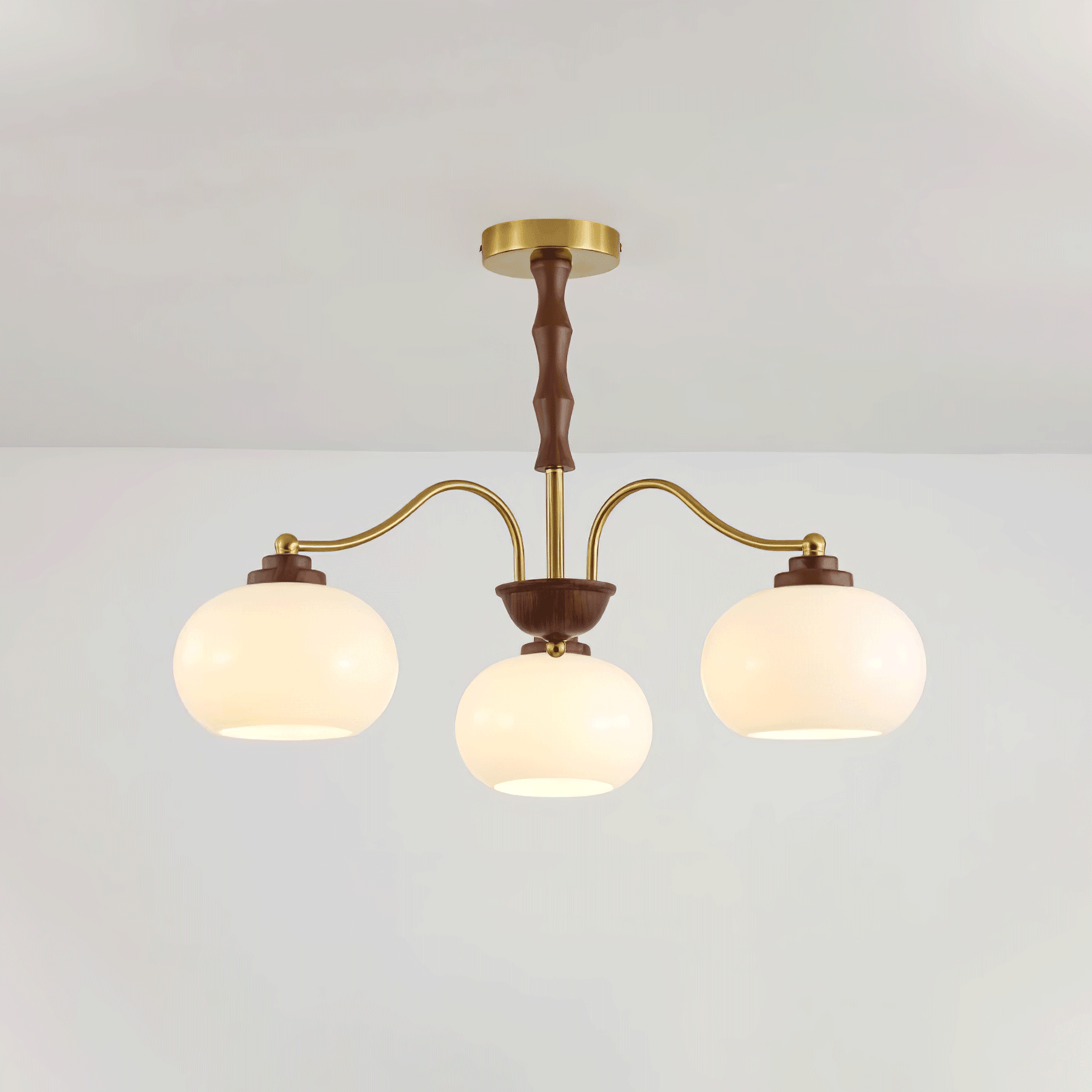 Persimmon Glass Globe Chandelier 3 heads Dia 27.6″ x H 16.9″ / Dia 70cm x H 43cm / Gold & White Chandelier