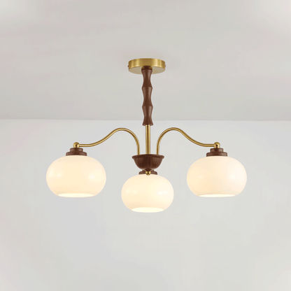 Persimmon Glass Globe Chandelier 3 heads Dia 27.6″ x H 16.9″ / Dia 70cm x H 43cm / Gold & White Chandelier