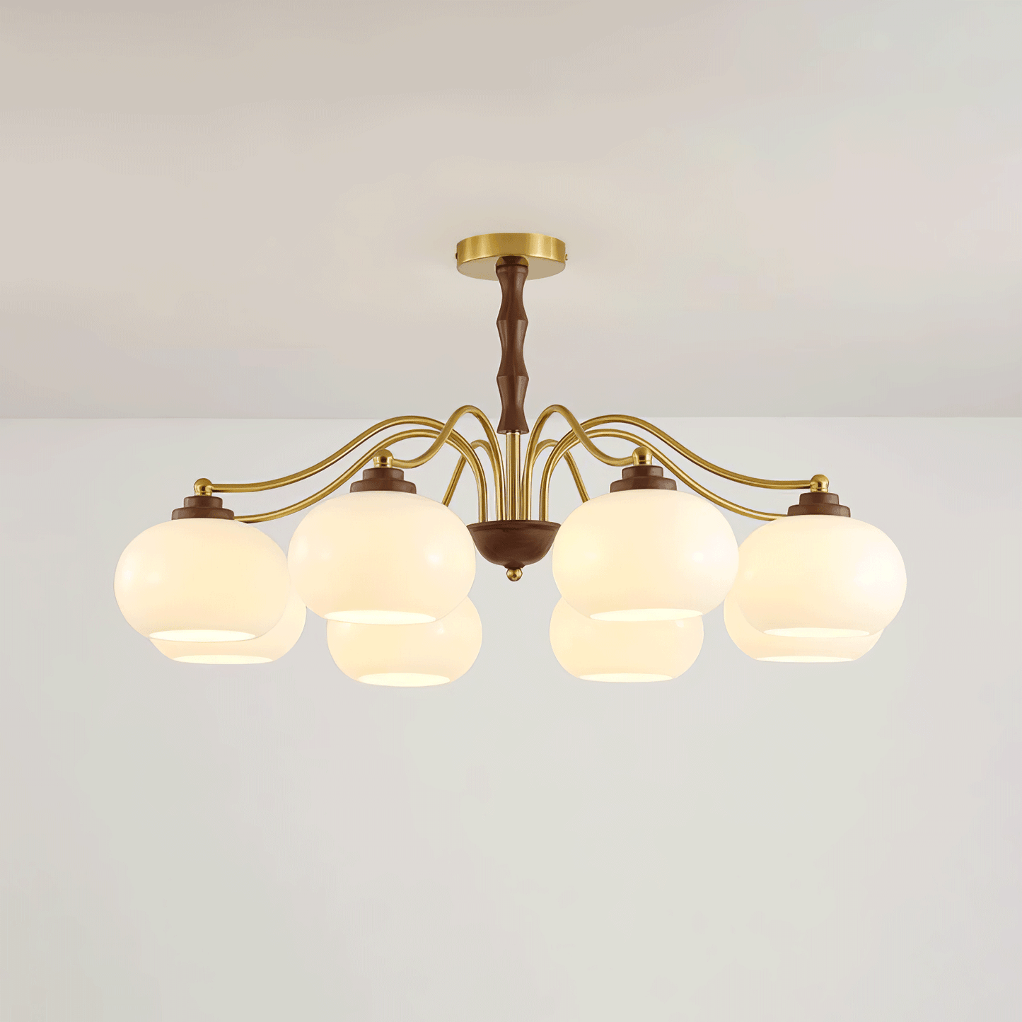Persimmon Glass Globe Chandelier 8 heads Dia 34.6″ x H 16.9″ / Dia 88cm x H 43cm / Gold & White Chandelier