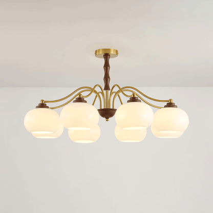 Persimmon Glass Globe Chandelier 8 heads Dia 34.6″ x H 16.9″ / Dia 88cm x H 43cm / Gold & White Chandelier