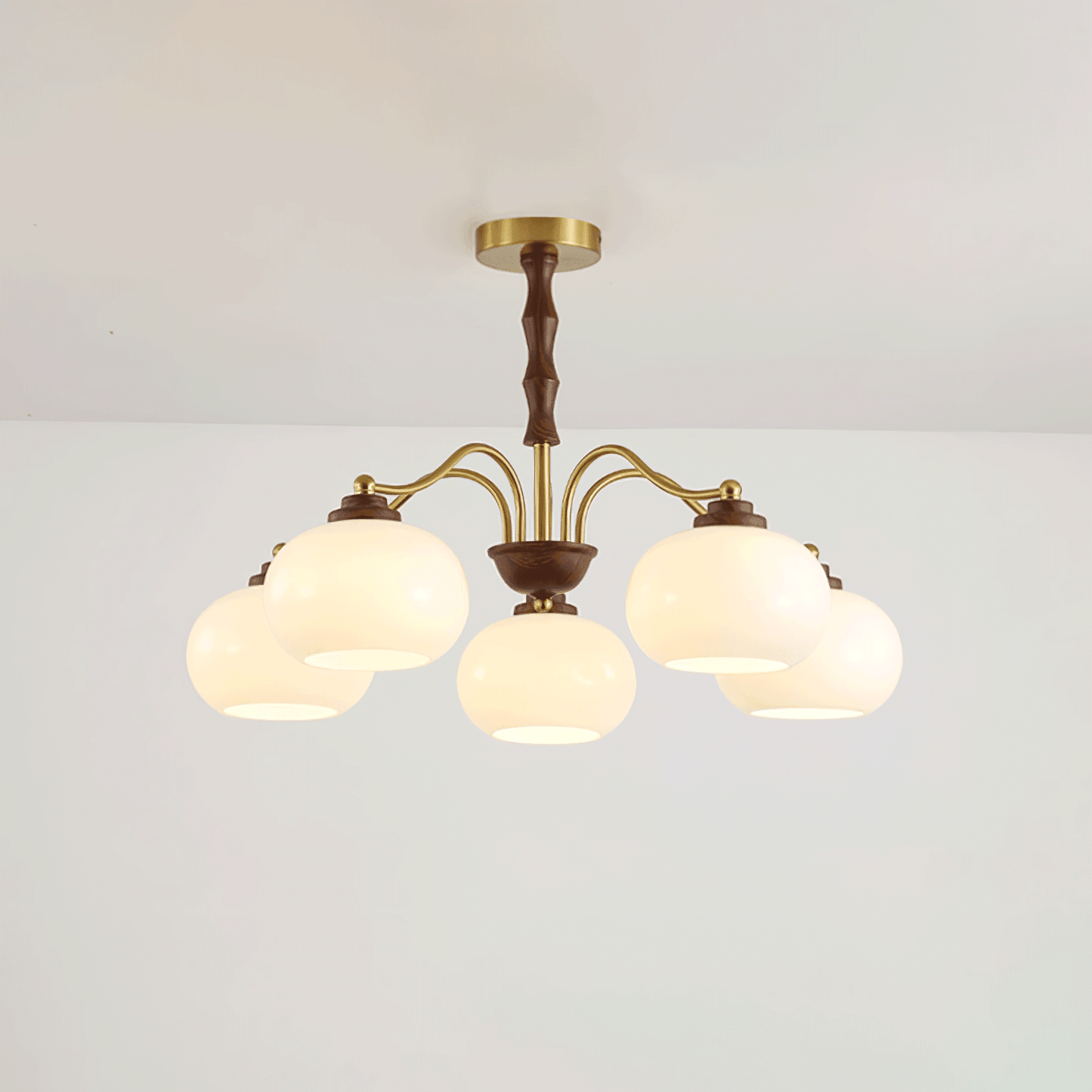Persimmon Glass Globe Chandelier 5 heads Dia 27.6″ x H 16.9″ / Dia 70cm x H 43cm / Gold & White Chandelier