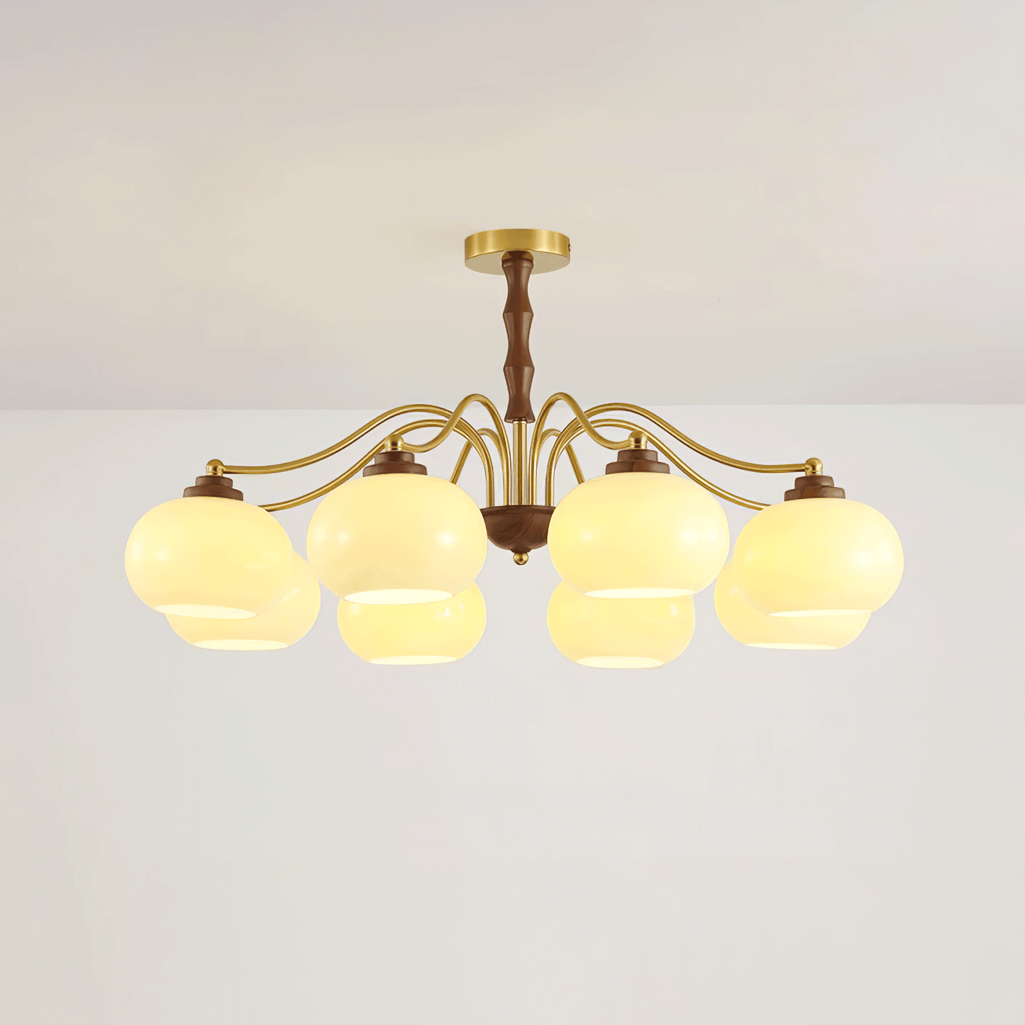 Persimmon Glass Globe Chandelier 8 heads Dia 34.6″ x H 16.9″ / Dia 88cm x H 43cm / Gold & Beige Chandelier