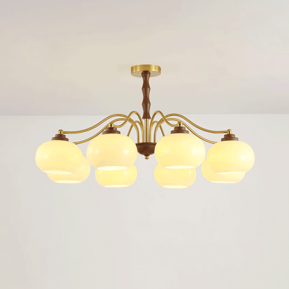 Persimmon Glass Globe Chandelier 8 heads Dia 34.6″ x H 16.9″ / Dia 88cm x H 43cm / Gold & Beige Chandelier