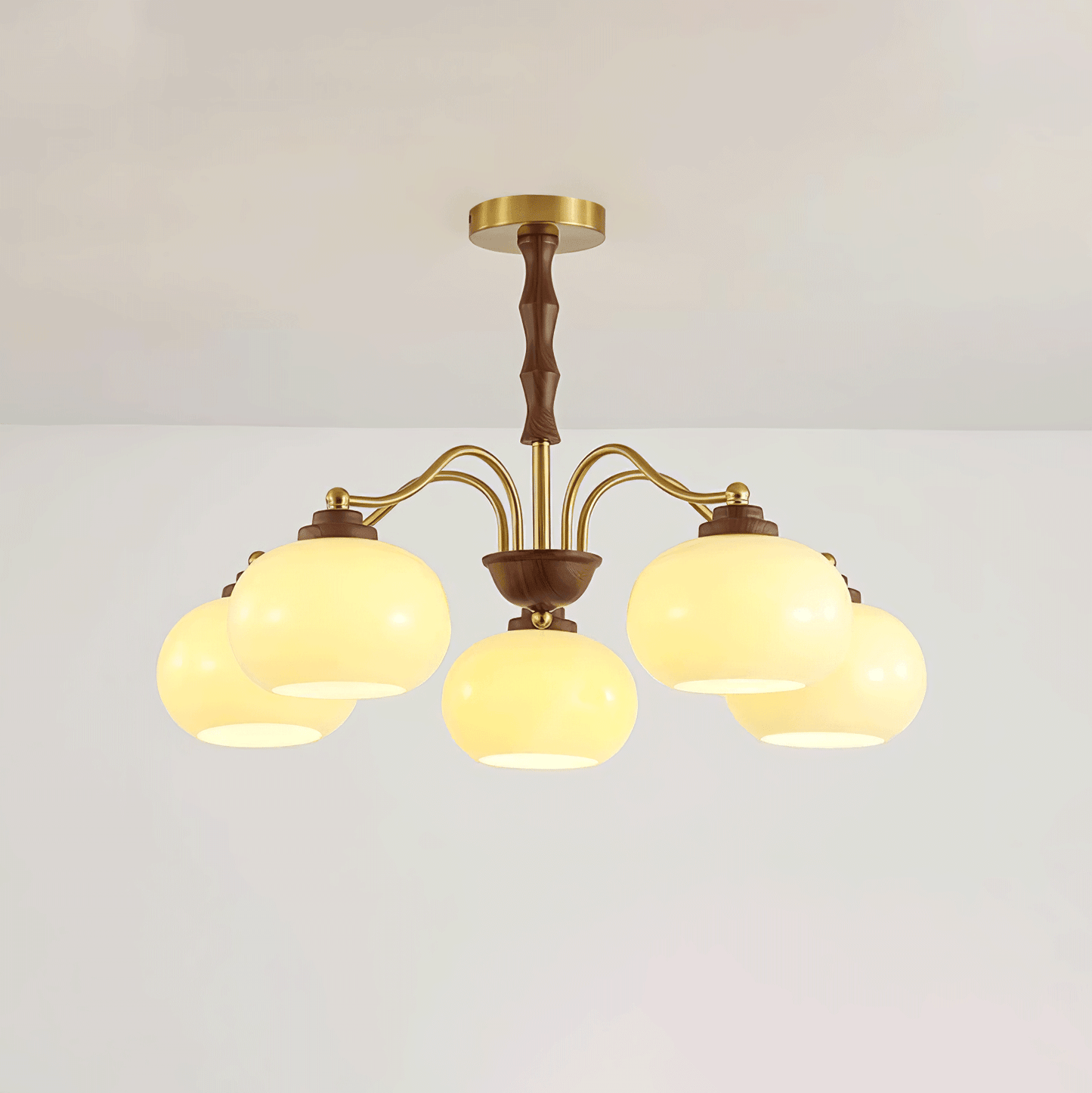Persimmon Glass Globe Chandelier 5 heads Dia 27.6″ x H 16.9″ / Dia 70cm x H 43cm / Gold & Beige Chandelier