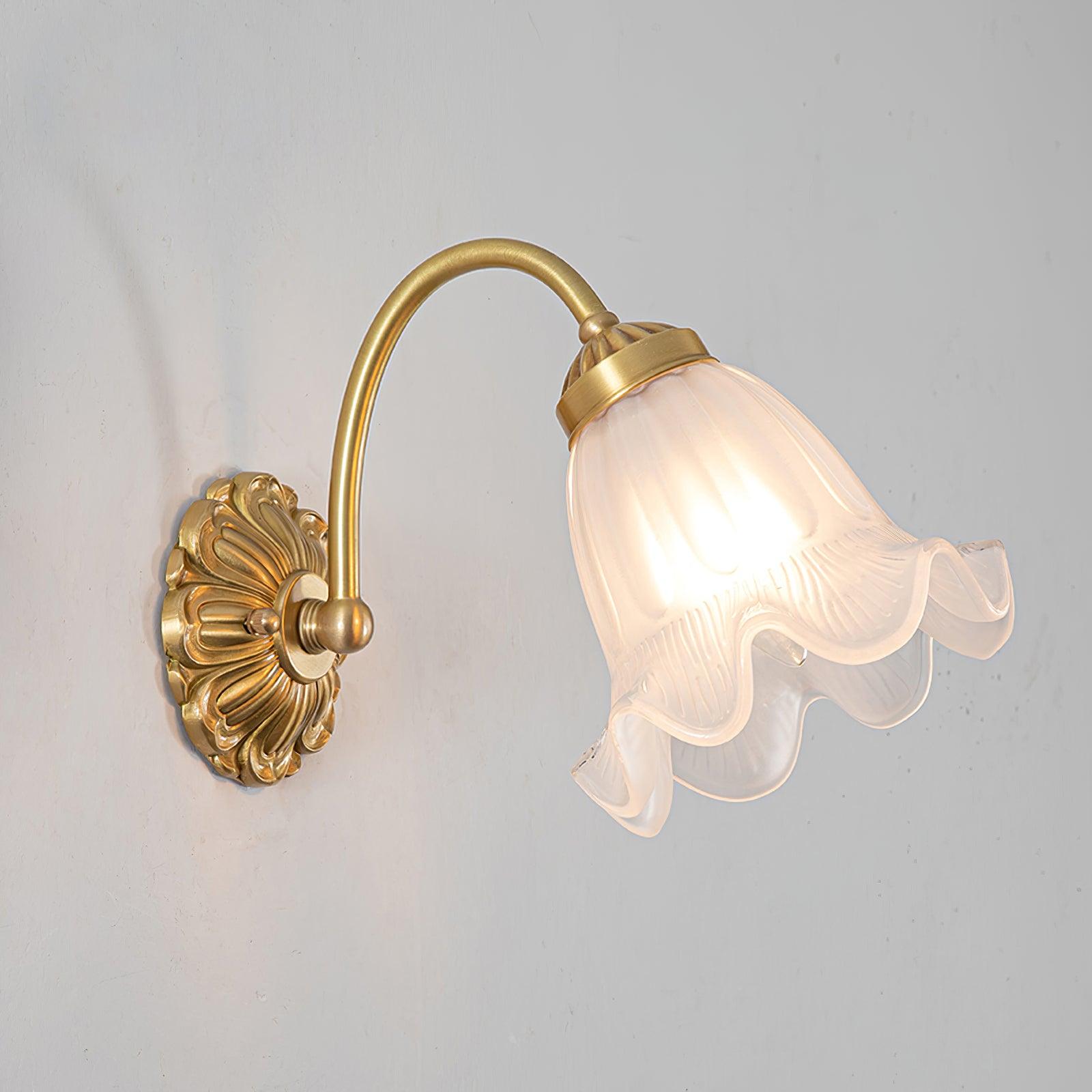 Brass Floral Glass Sconce L 6.3″ x W 12.2″ x H 7.5″ / L 16cm x W 31cm x H 19cm / Brass + Opaque glass Wall lamp