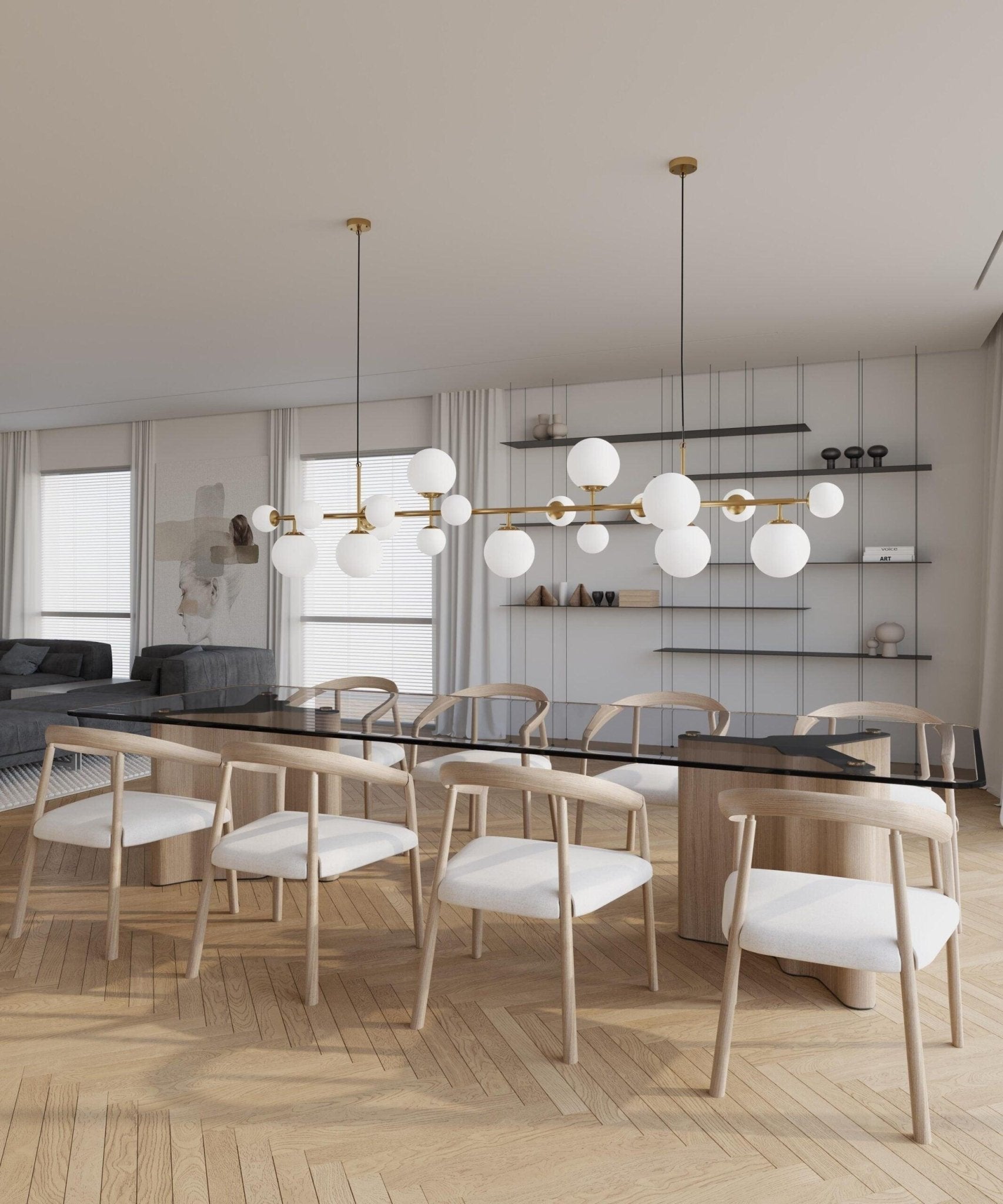 Brass Glass Globe Chandelier Chandelier