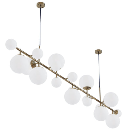 Brass Glass Globe Chandelier L 98.4″ x W 23.6″ x H 23.6″ / L 250cm x W 60cm x H 60cm / Brass & White glass Chandelier