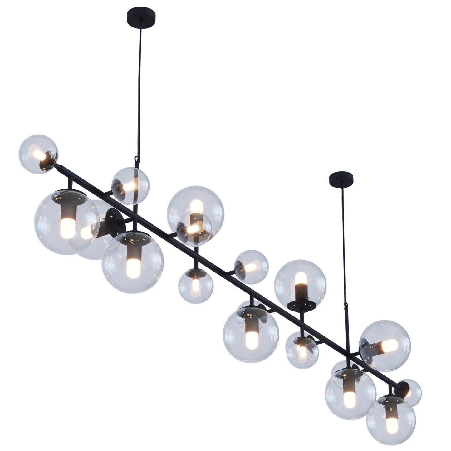 Brass Glass Globe Chandelier L 98.4″ x W 23.6″ x H 23.6″ / L 250cm x W 60cm x H 60cm / Black & Clear glass Chandelier