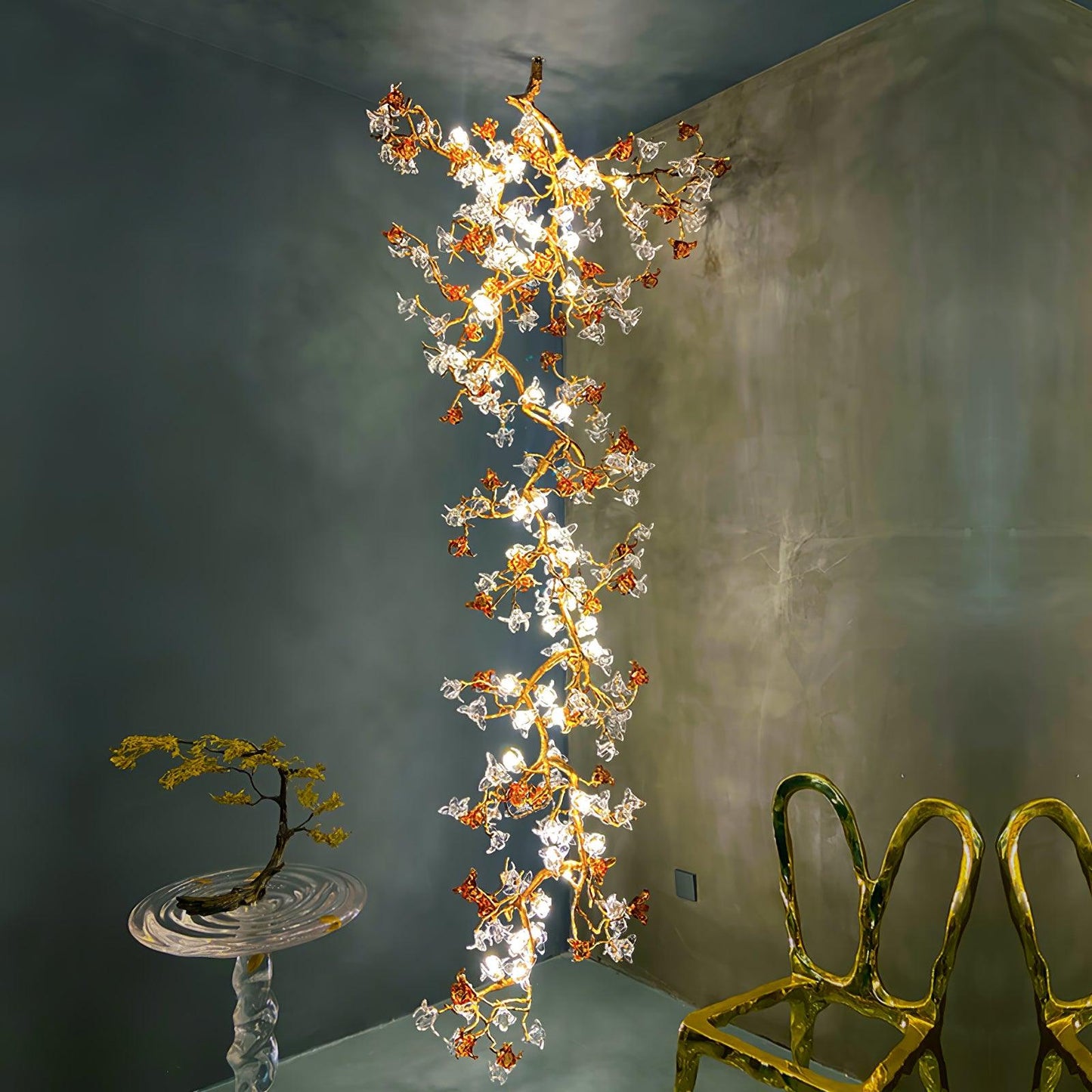Brass Maple Branch Chandelier Chandelier