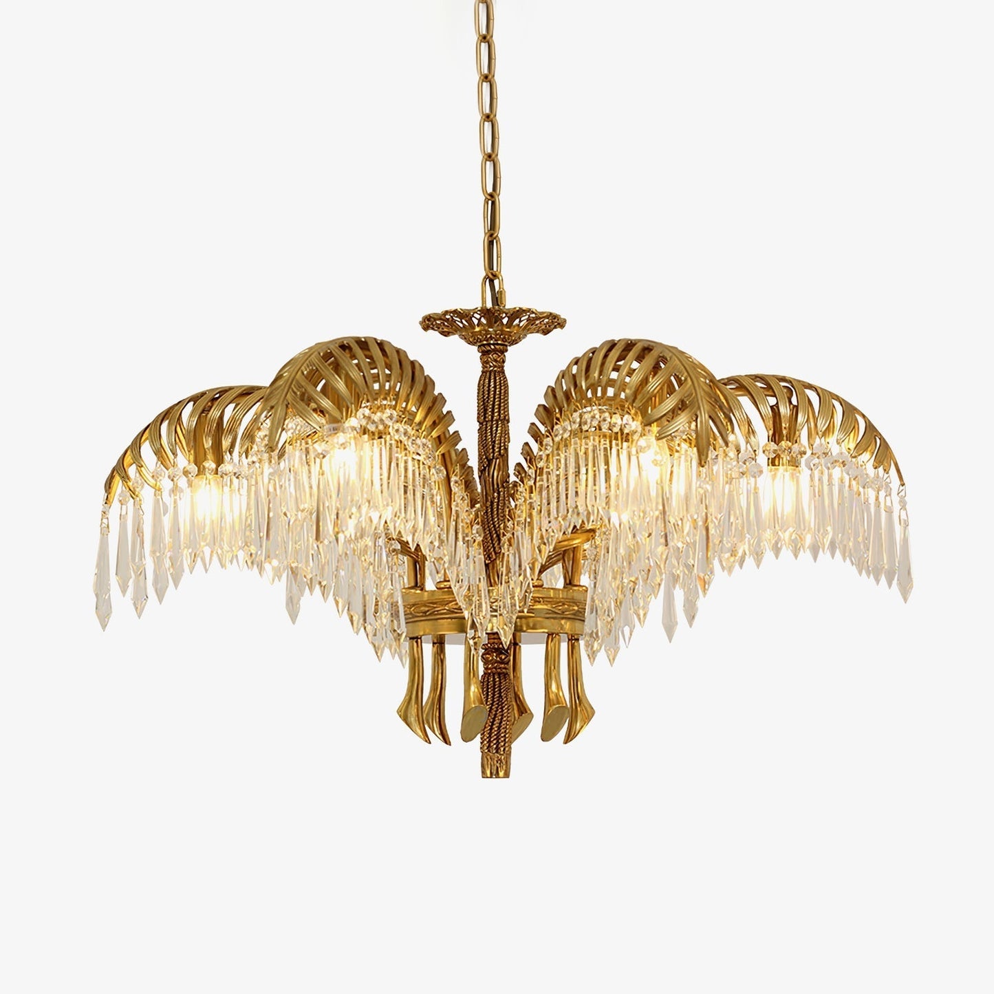 Brass Palm Leaf Crystal Chandelier Chandelier