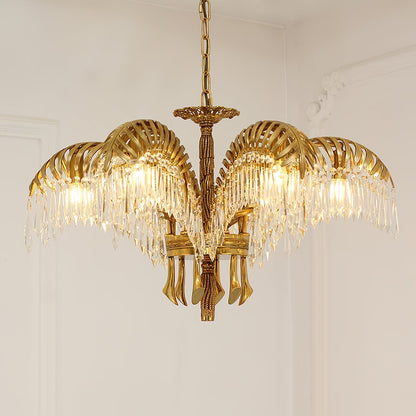 Brass Palm Leaf Crystal Chandelier Chandelier