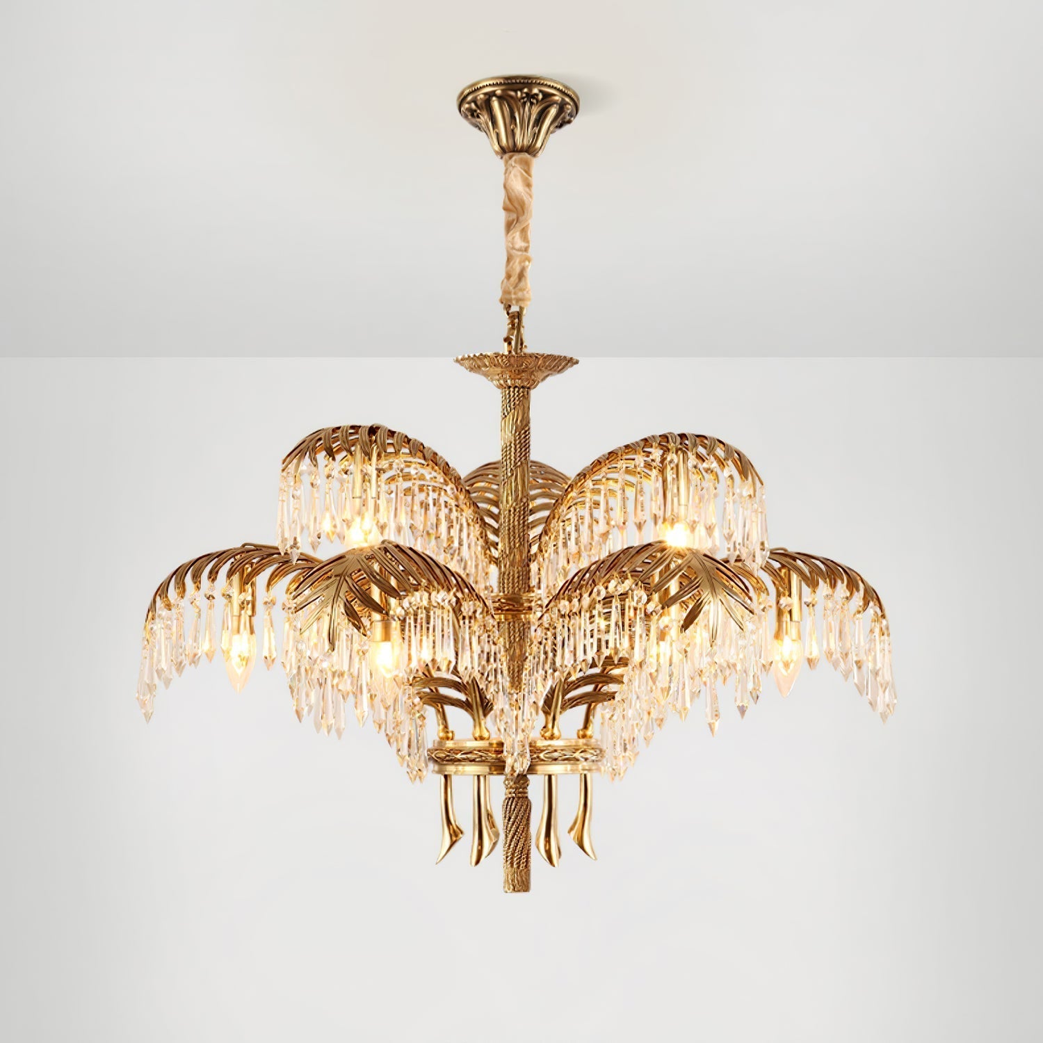 Brass Palm Leaf Crystal Chandelier Chandelier