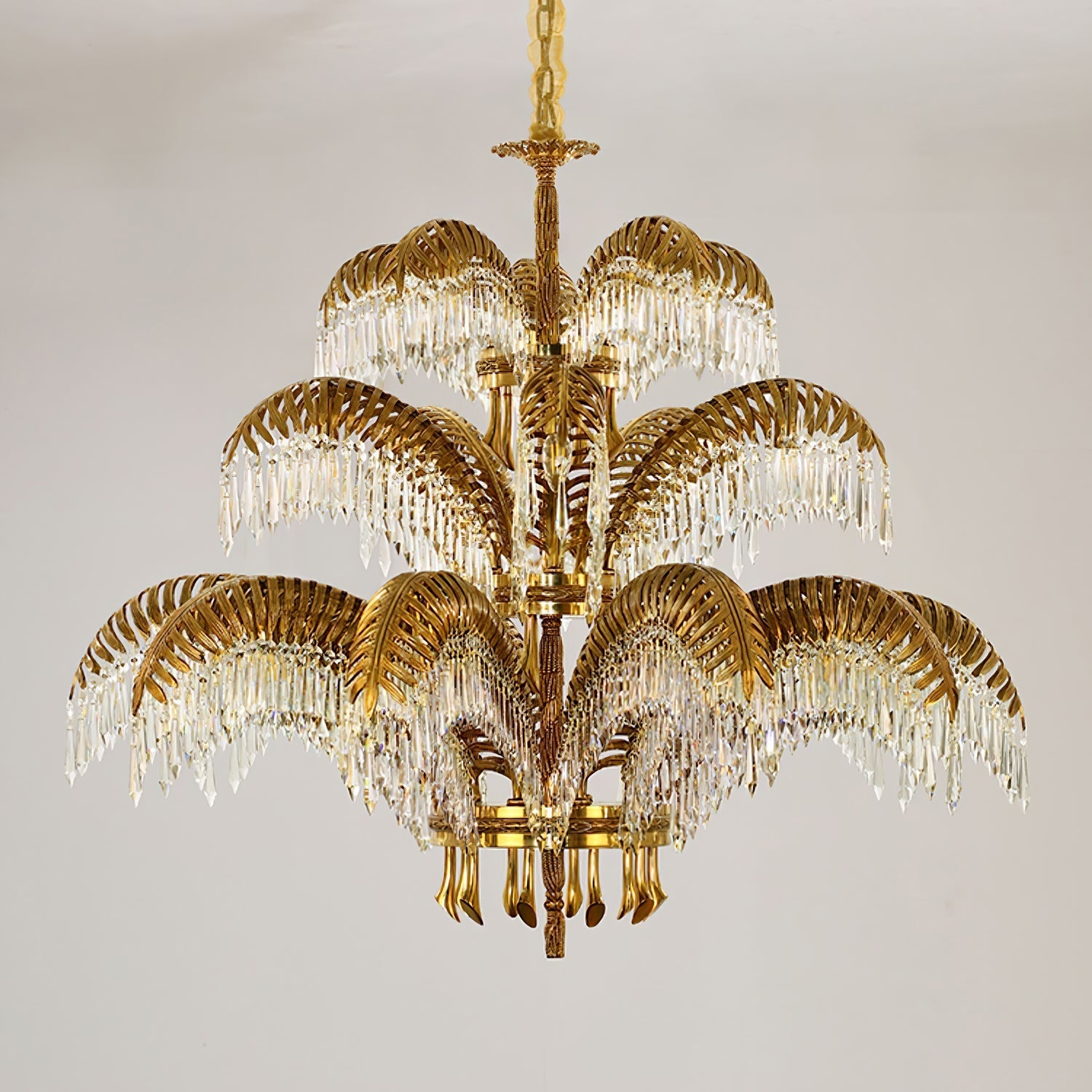 Brass Palm Leaf Crystal Chandelier Chandelier