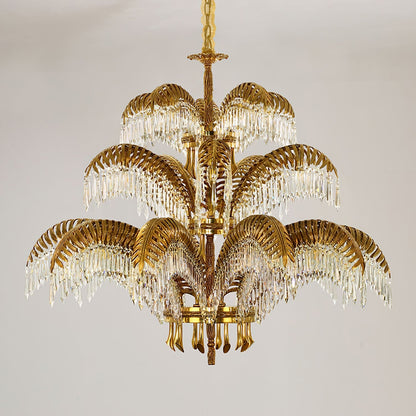 Brass Palm Leaf Crystal Chandelier Chandelier