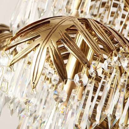 Brass Palm Leaf Crystal Chandelier Chandelier