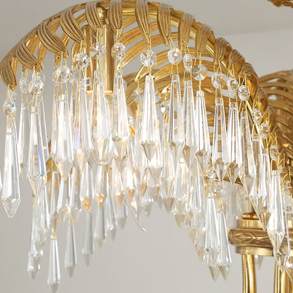 Brass Palm Leaf Crystal Chandelier Chandelier