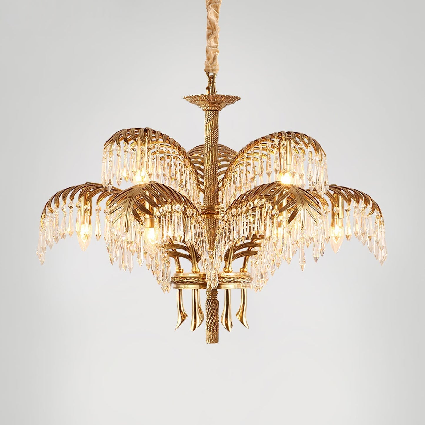 Brass Palm Leaf Crystal Chandelier Chandelier