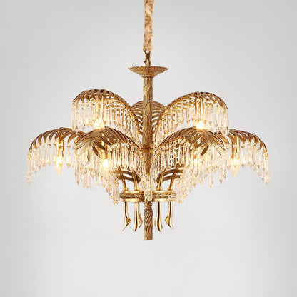 Brass Palm Leaf Crystal Chandelier Chandelier