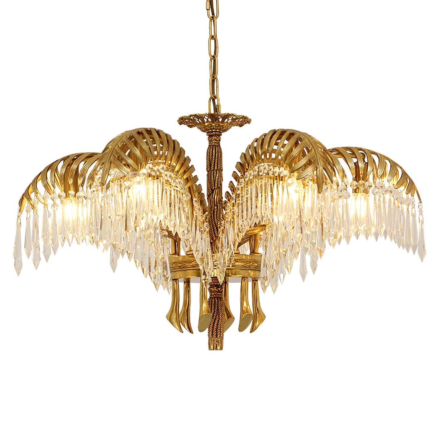 Brass Palm Leaf Crystal Chandelier Chandelier