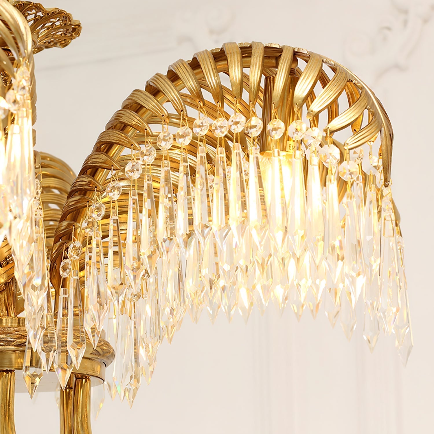 Brass Palm Leaf Crystal Chandelier Chandelier