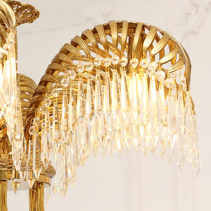 Brass Palm Leaf Crystal Chandelier Chandelier