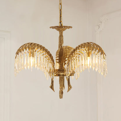 Brass Palm Leaf Crystal Chandelier Chandelier
