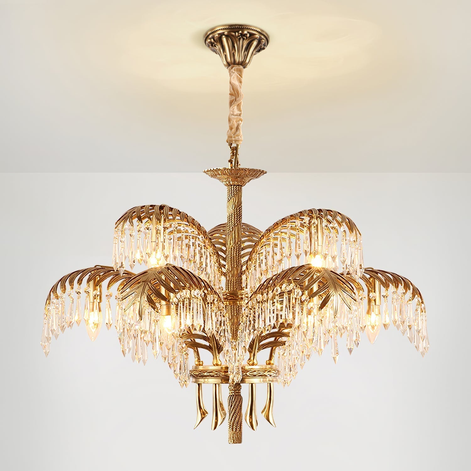 Brass Palm Leaf Crystal Chandelier Chandelier