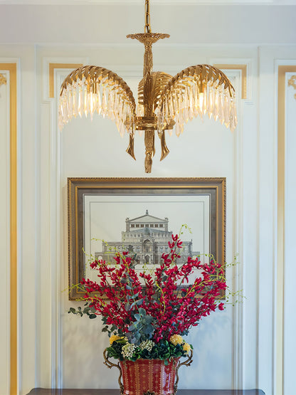 Brass Palm Leaf Crystal Chandelier Chandelier