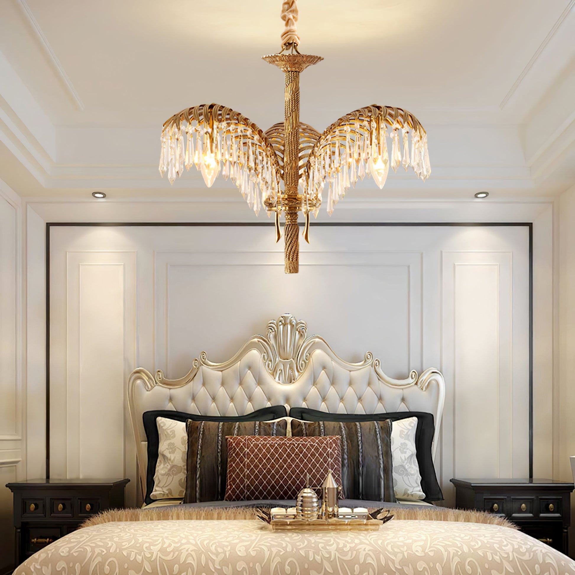 Brass Palm Leaf Crystal Chandelier Chandelier