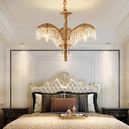 Brass Palm Leaf Crystal Chandelier Chandelier