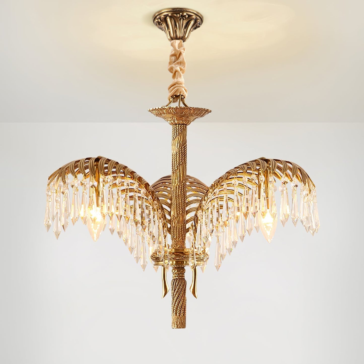 Brass Palm Leaf Crystal Chandelier Chandelier