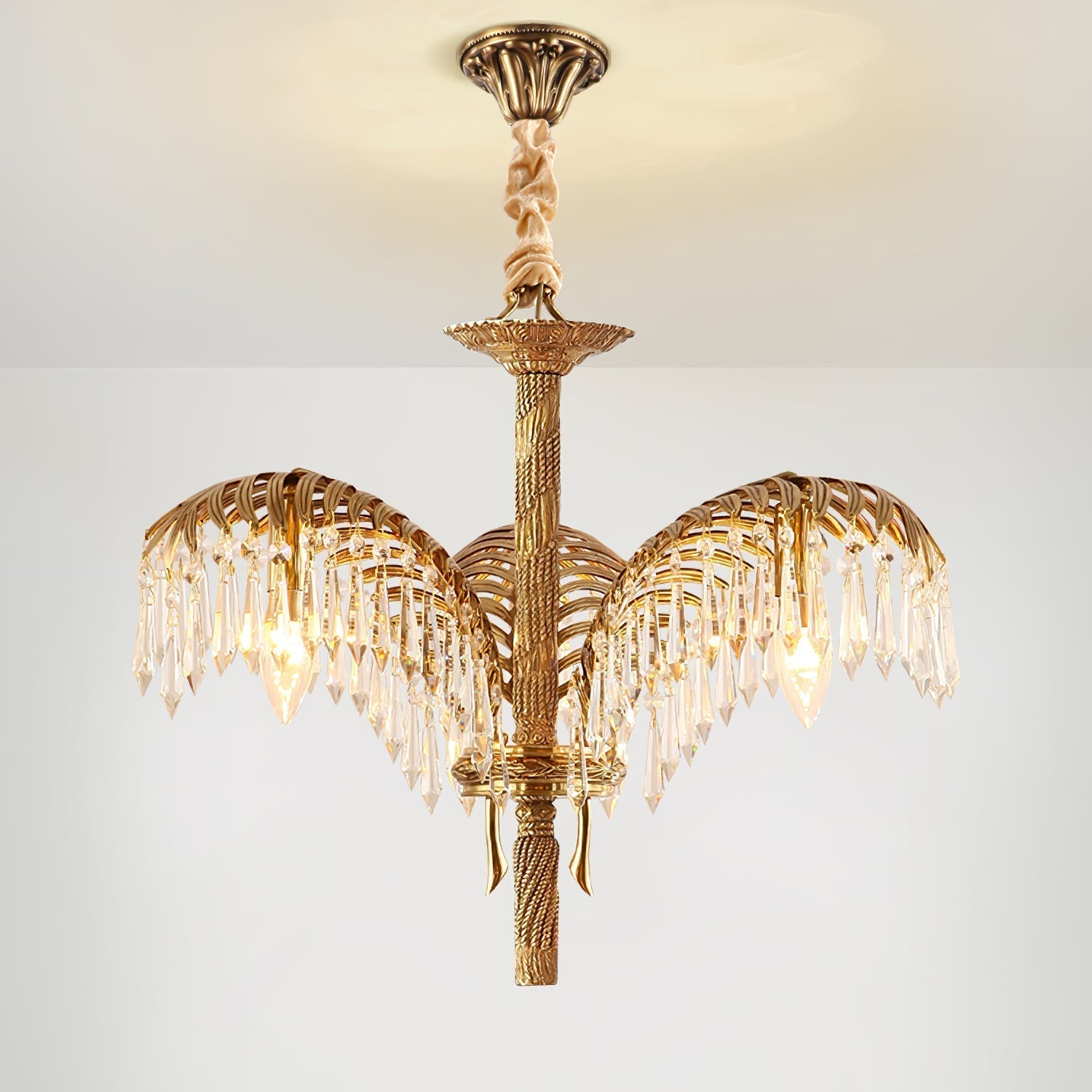 Brass Palm Leaf Crystal Chandelier Chandelier