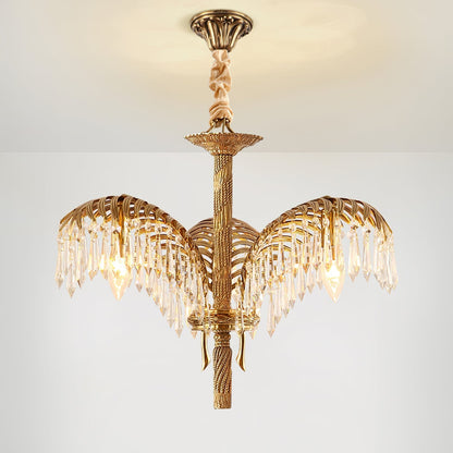 Brass Palm Leaf Crystal Chandelier Chandelier