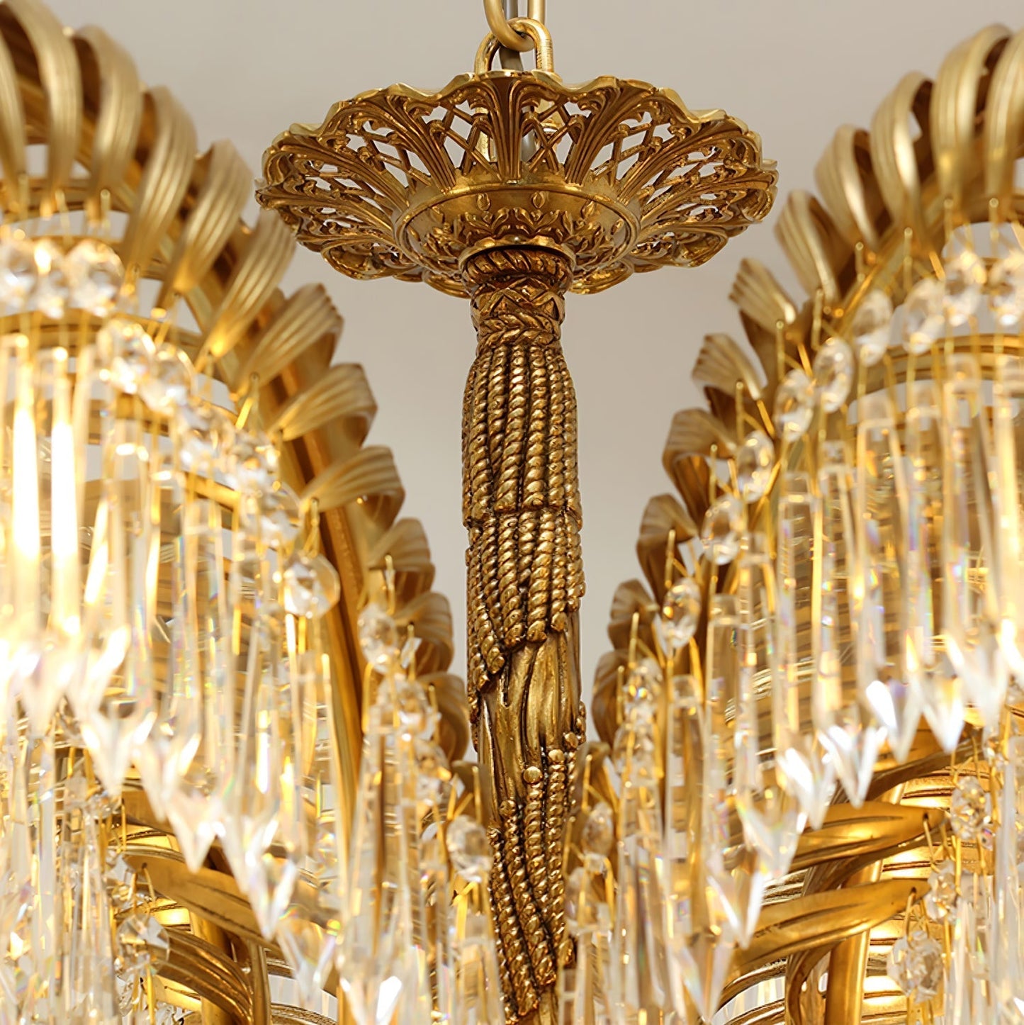 Brass Palm Leaf Crystal Chandelier Chandelier