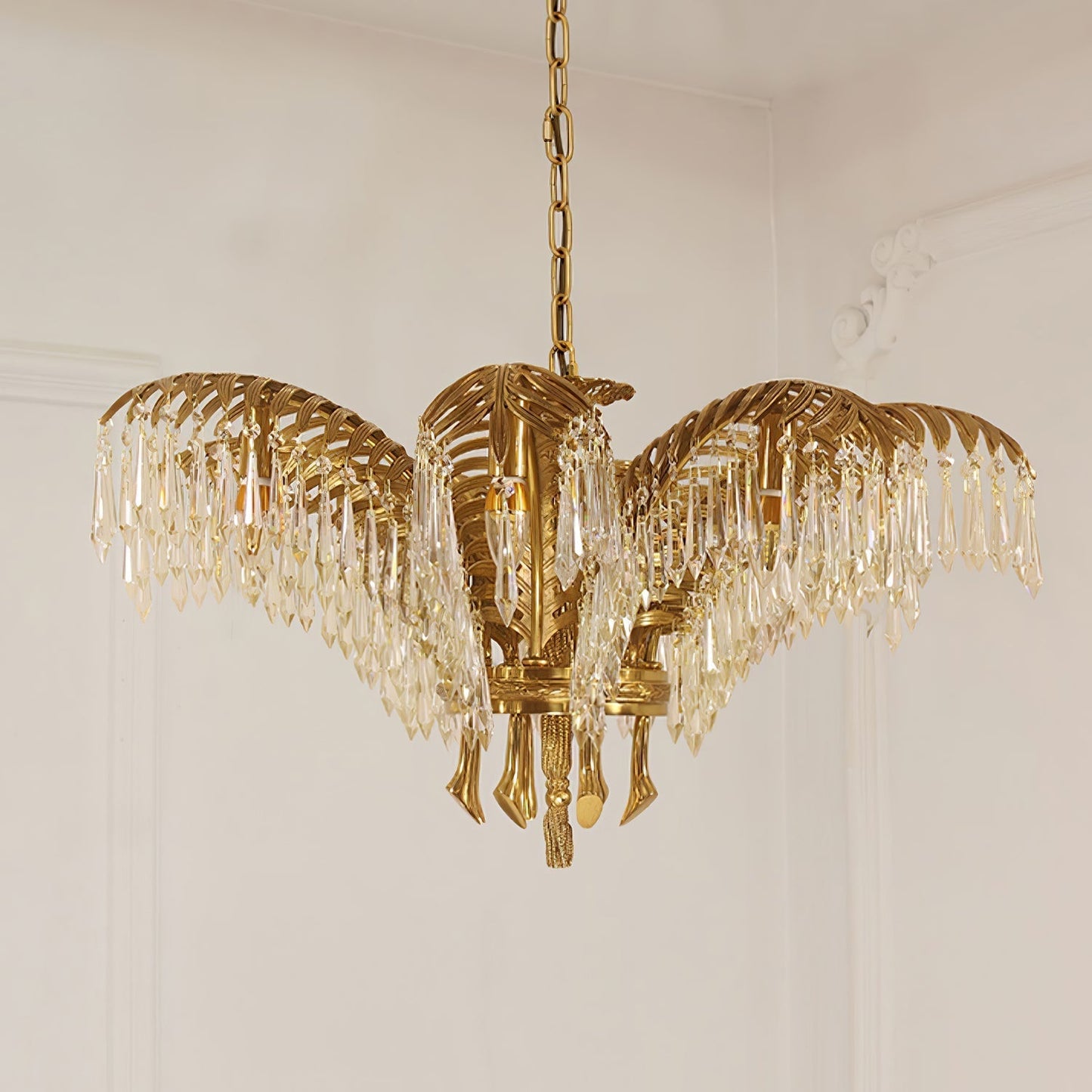 Brass Palm Leaf Crystal Chandelier Chandelier