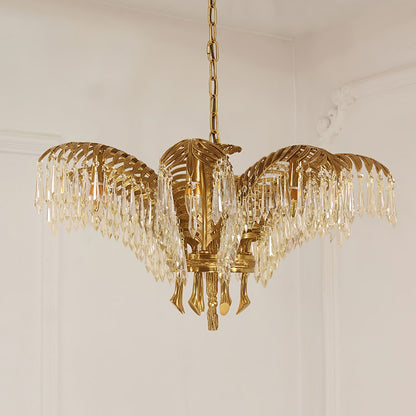 Brass Palm Leaf Crystal Chandelier Chandelier