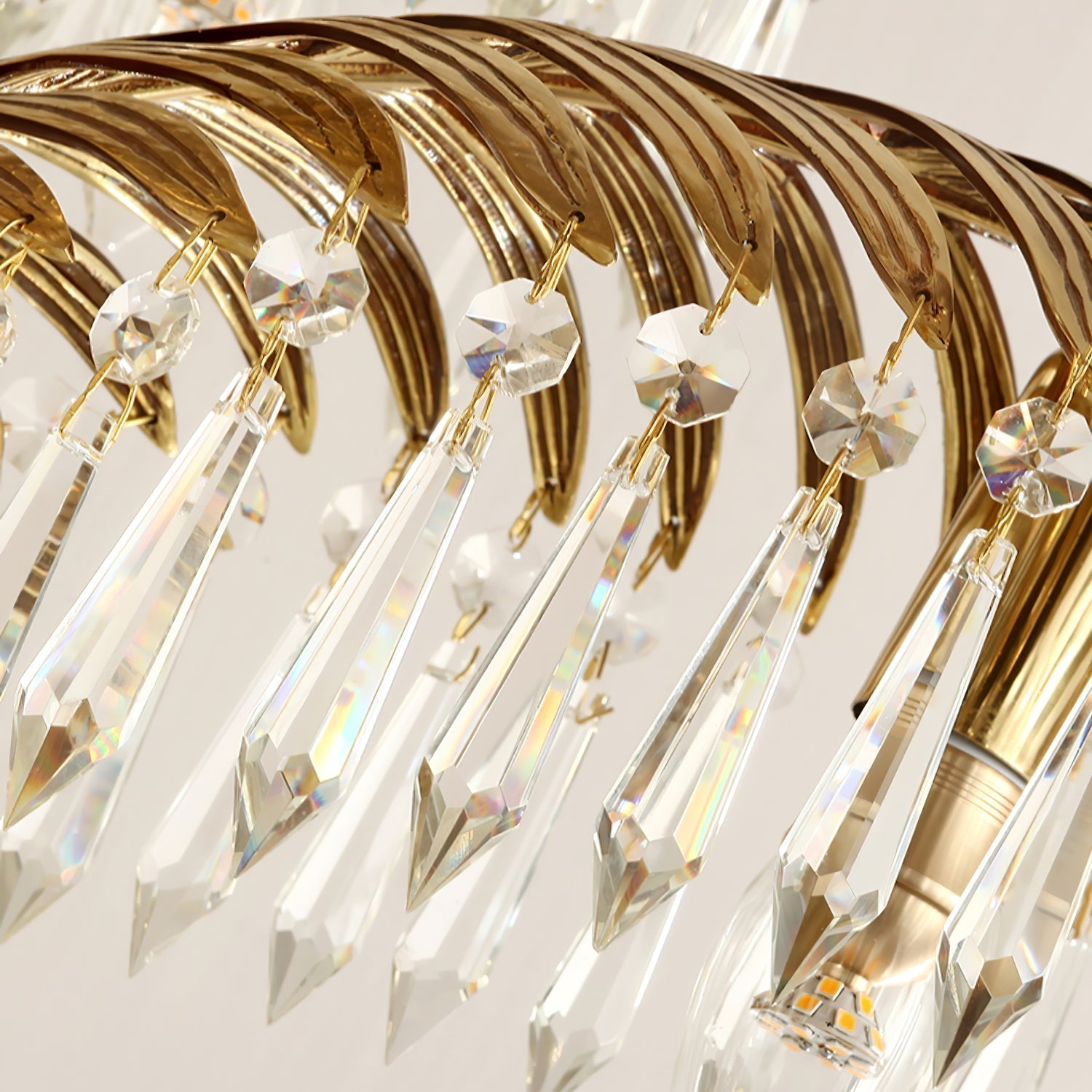 Brass Palm Leaf Crystal Chandelier Chandelier